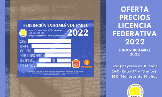 NUEVOS PRECIOS DE LICENCIA FEDERATIVA 2022