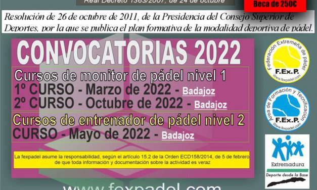 CURSOS DE FORMACIÓN DE PADEL PARA 2022