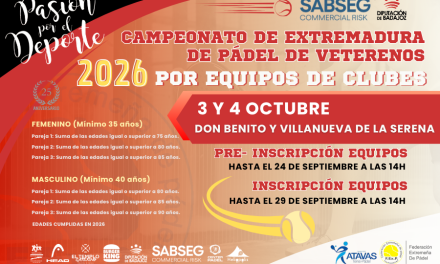 XVI CAMPEONATO DE EXTREMADURA DE PÁDEL POR EQUIPOS DE CLUBES EN CATEGORÍA DE VETERANOS 2026