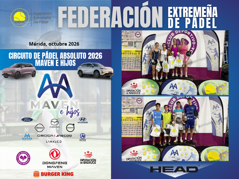 CLAUSURADA LA 6ª PRUEBA DEL CIRCUITO MAVEN E HIJOS DE PÁDEL ABSOLUTO EN MÉRIDA 2026